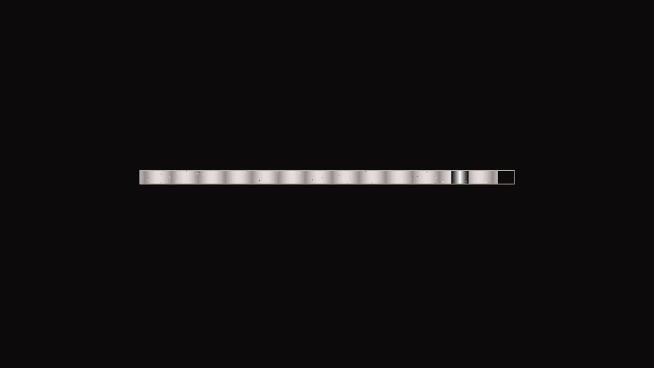 Una barra di caricamento è mostrata su uno sfondo nero, progettata con transizioni fluide. Questo design può essere utilizzato dai creatori di video per indicare i tempi di caricamento durante i loro contenuti.