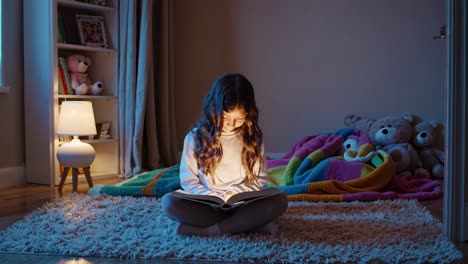 chica leyendo en su habitación por la noche