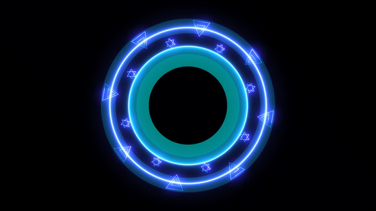 abstracto magia futurista dimensión estrella círculo línea resplandor luz rotación pasando triángulo y estrella hexágono