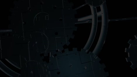 animation of data processing over cogs on black background