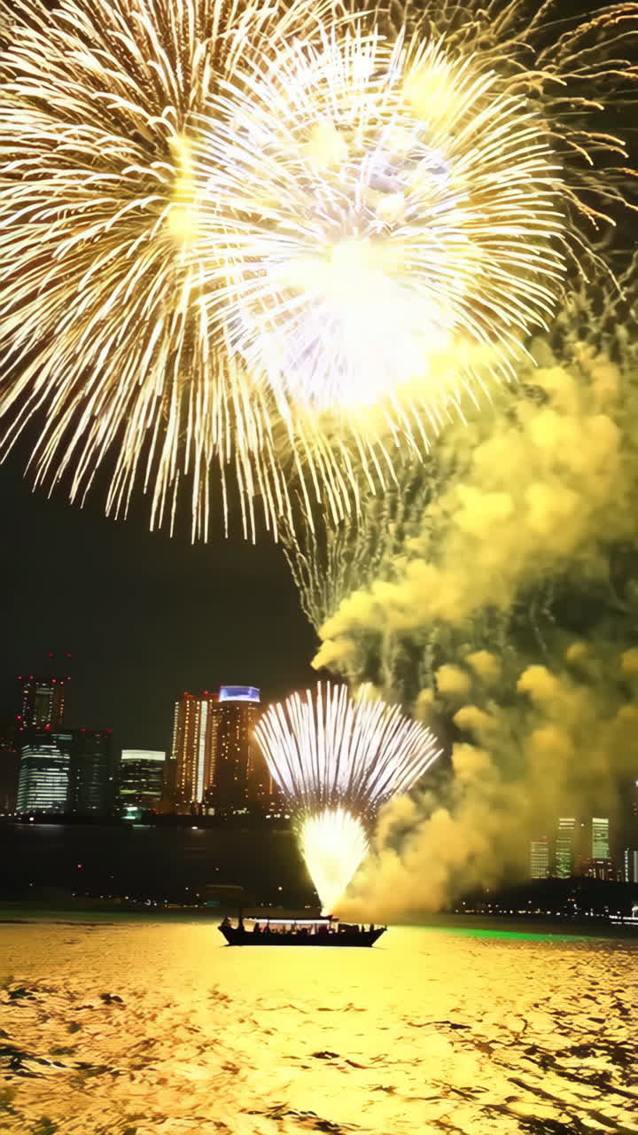 Fireworks over Tokyo City Skyline