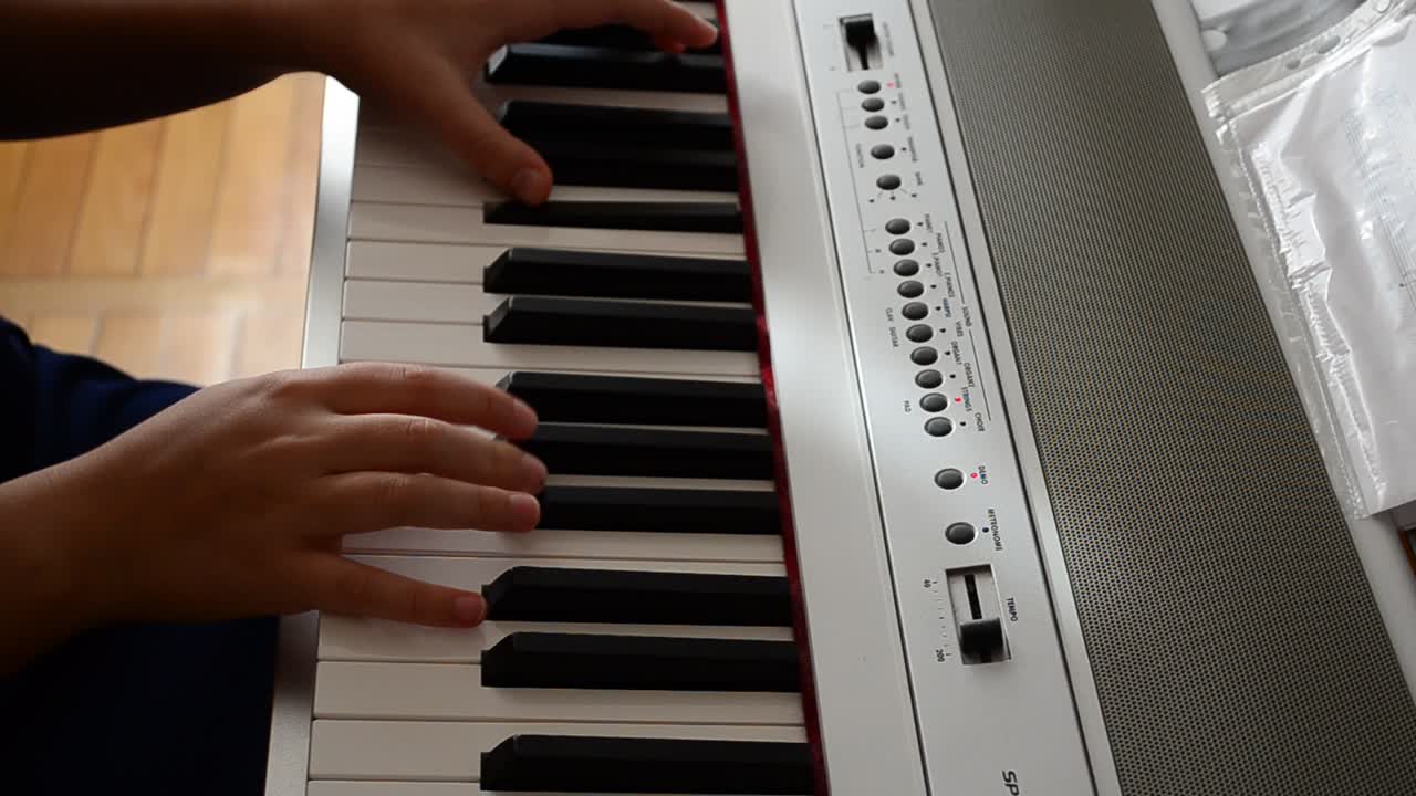 Process of playing a piano. The musician plays music