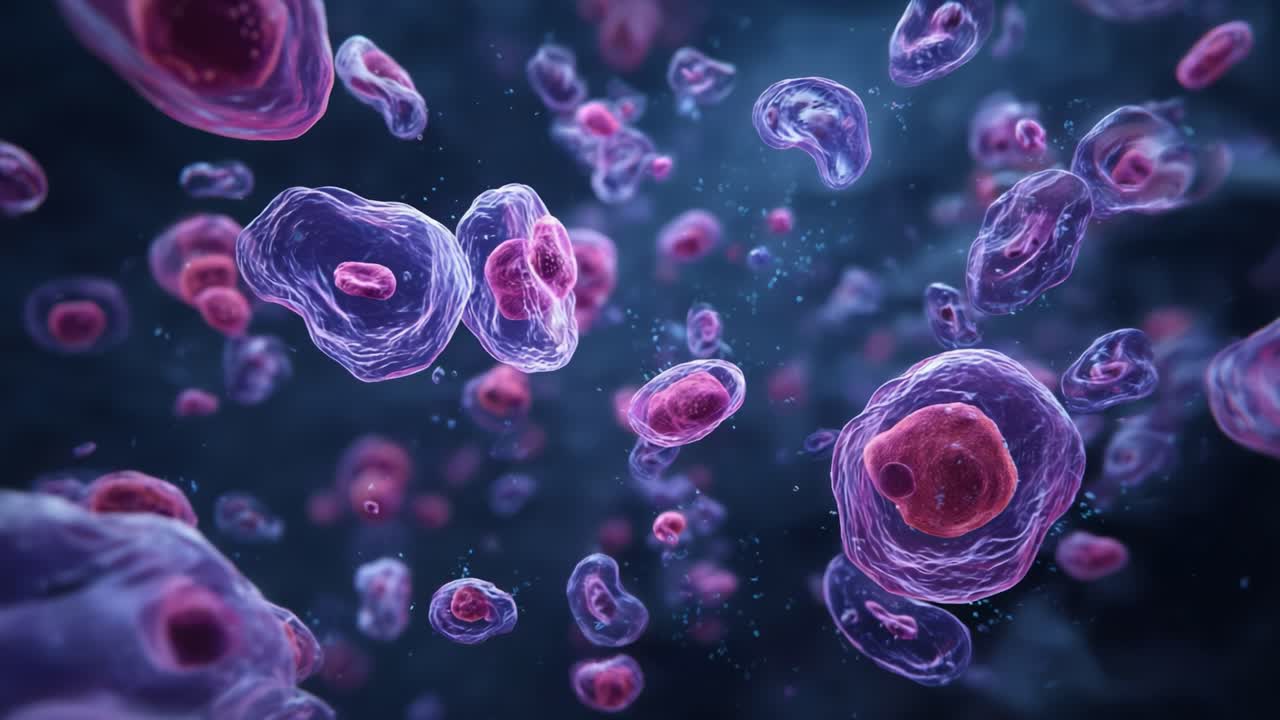 A Microscopic Journey Through Cellular Life: Observing Vibrant Cells in Motion, Highlighting Their Complex Structures and Interactions Within a Fluid Environment