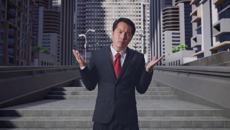 businessman explaining in urban setting