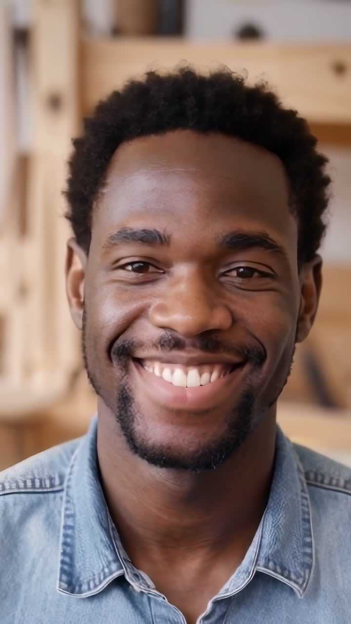 Happy afro young man looking at camera.