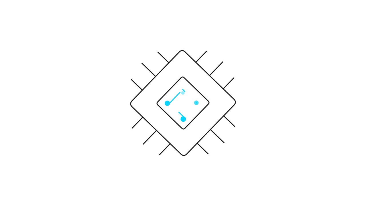 Illustrazione animata al tratto di un microchip di computer