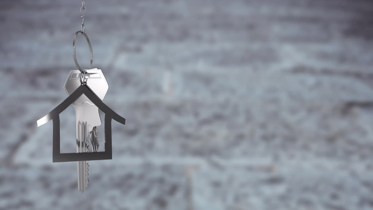 House keychain animation over blurred background