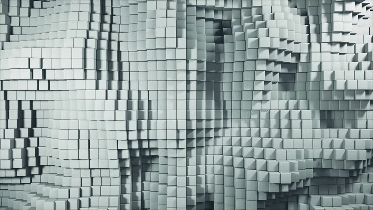 Abstract background of the movement of gray cubes