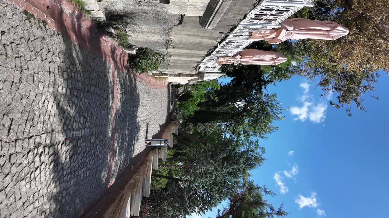 Outdoor Scene with Stone Pavement and Blue Sky