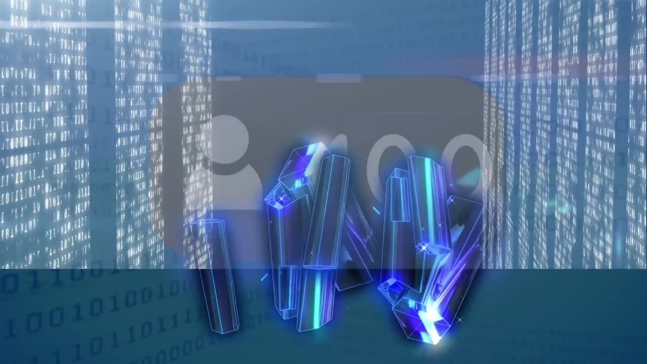 animación de bloques azules brillantes procesamiento de datos y túnel digital.