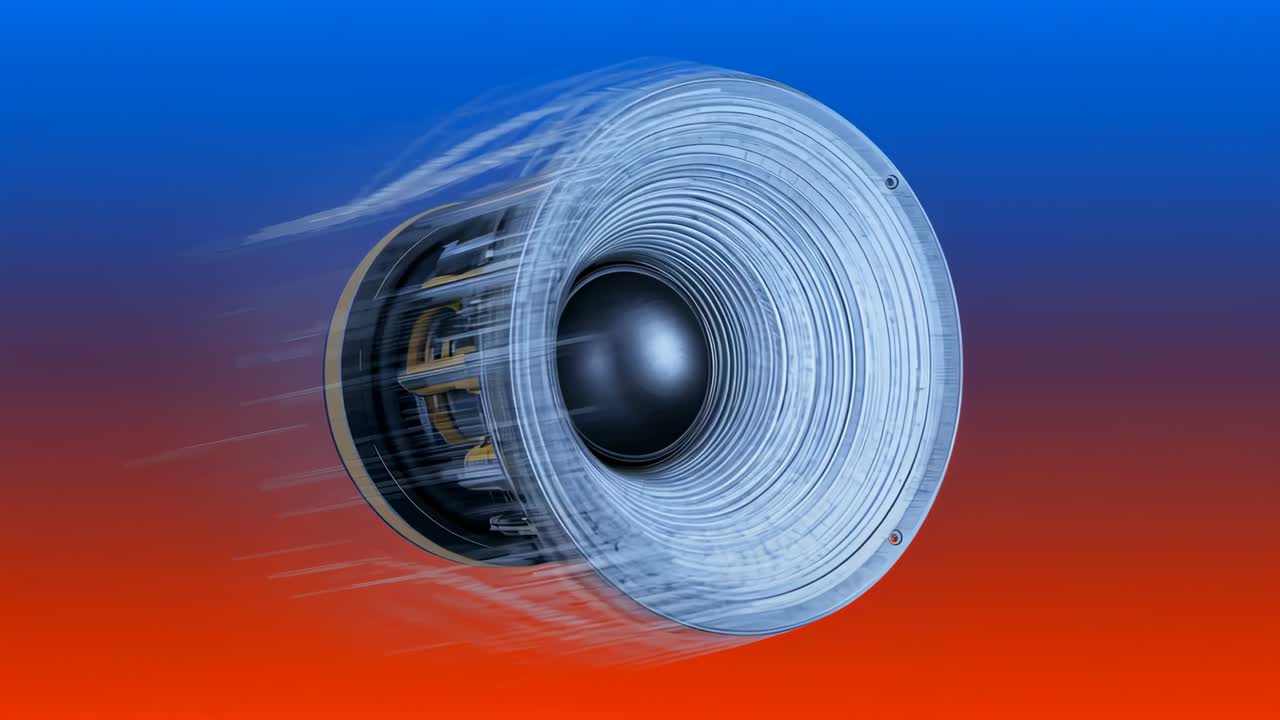 Starting motion metal diaphragm rotating forward over gradient emitting plasma tendril becoming lit