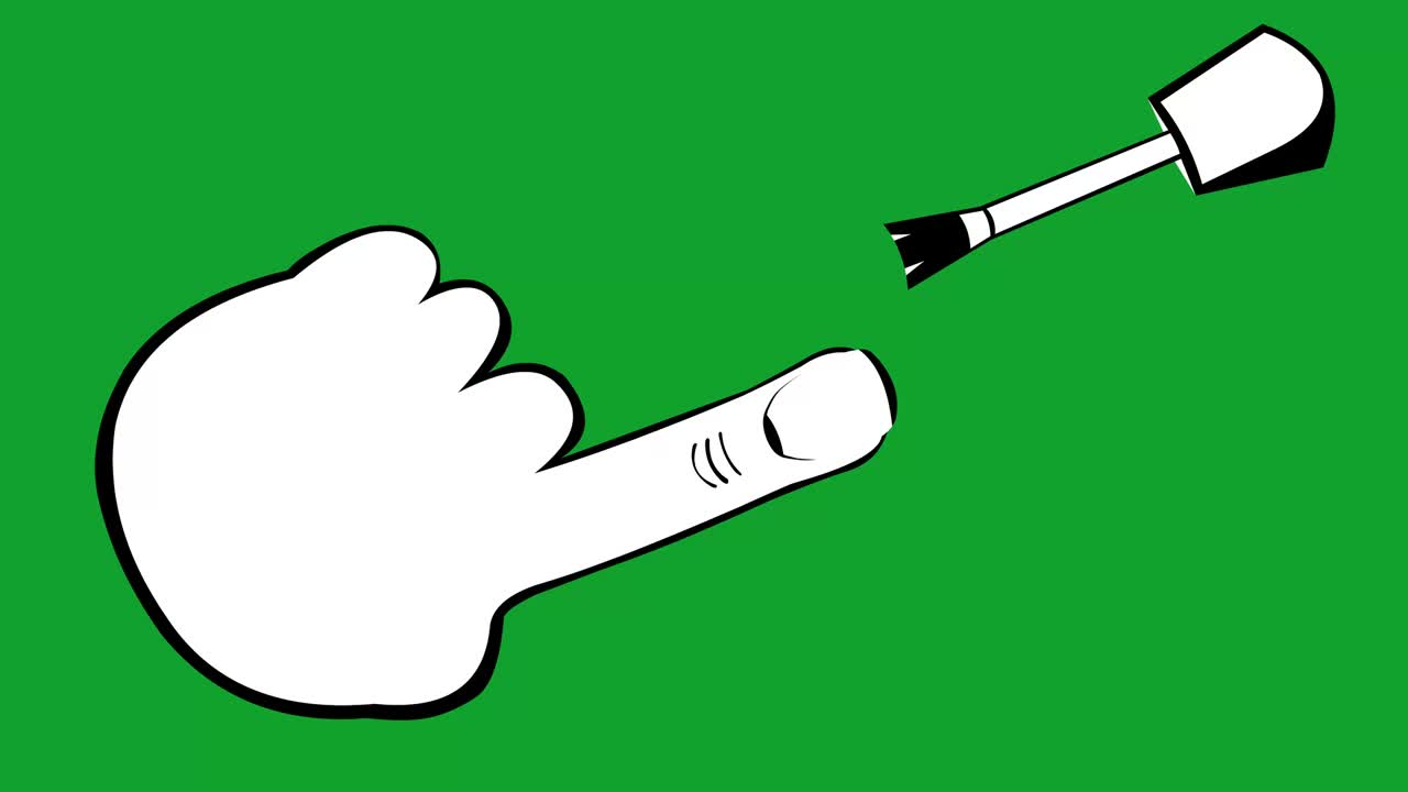 Loop animation of a hand painting the fingernail of the index finger with a nail polish, drawn in black and white