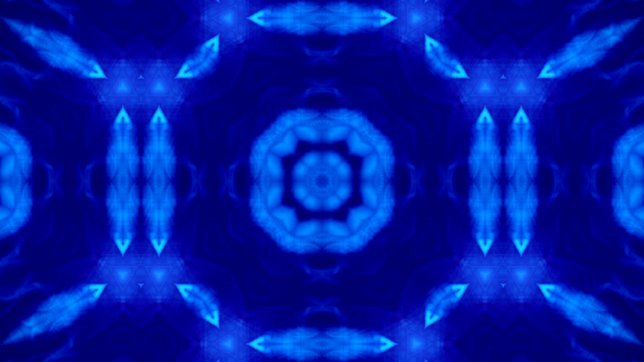 microworld, mandala o fondo abstracto de neón ornamental. composición azul simétrica compleja con partículas de brillo que forman estructuras onduladas como en un caleidoscopio. animación suave en bucle 4k 3d. 18