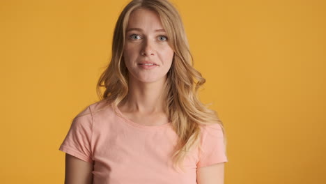 Caucasian-woman-celebrating-victory-on-camera.