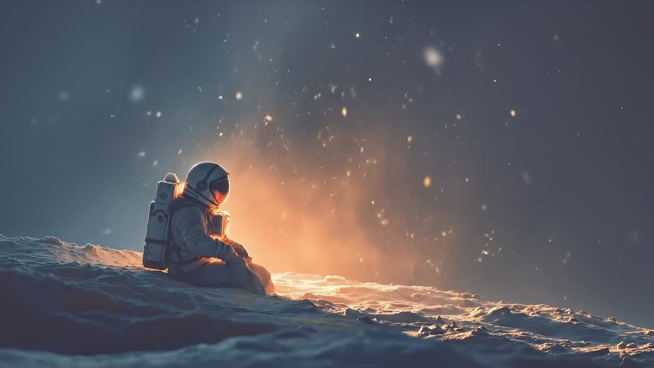 An astronaut sitting on the moon looking at the sun