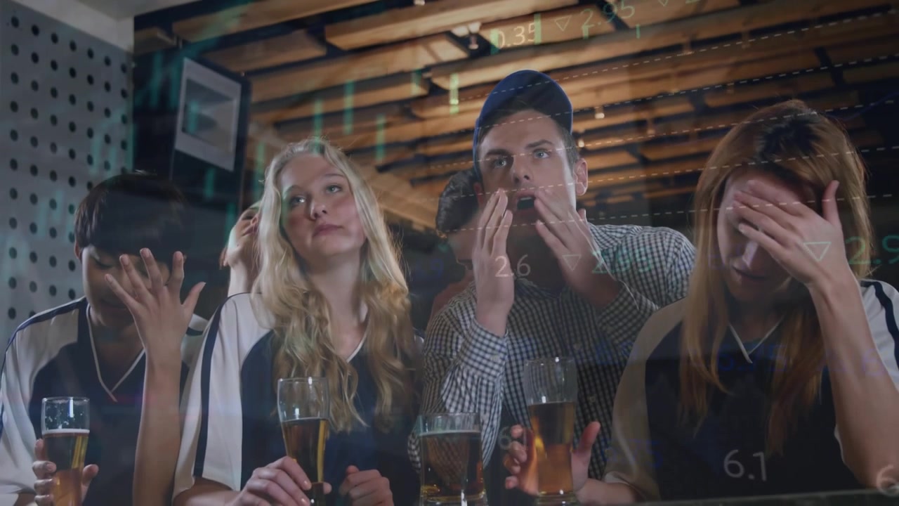 Animation af databehandling over forskellige venner i en bar