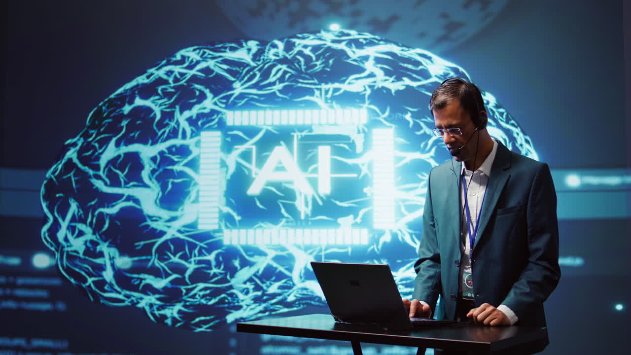 Engineer in artificial intelligence workplace managing call center tasks