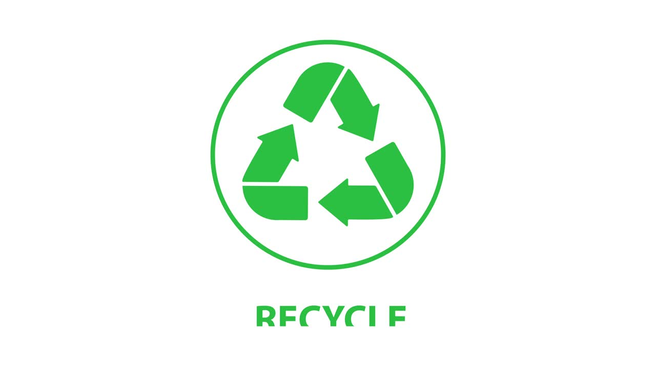animación del icono de reciclaje. flechas verdes sobre un fondo blanco. reciclaje de texto.