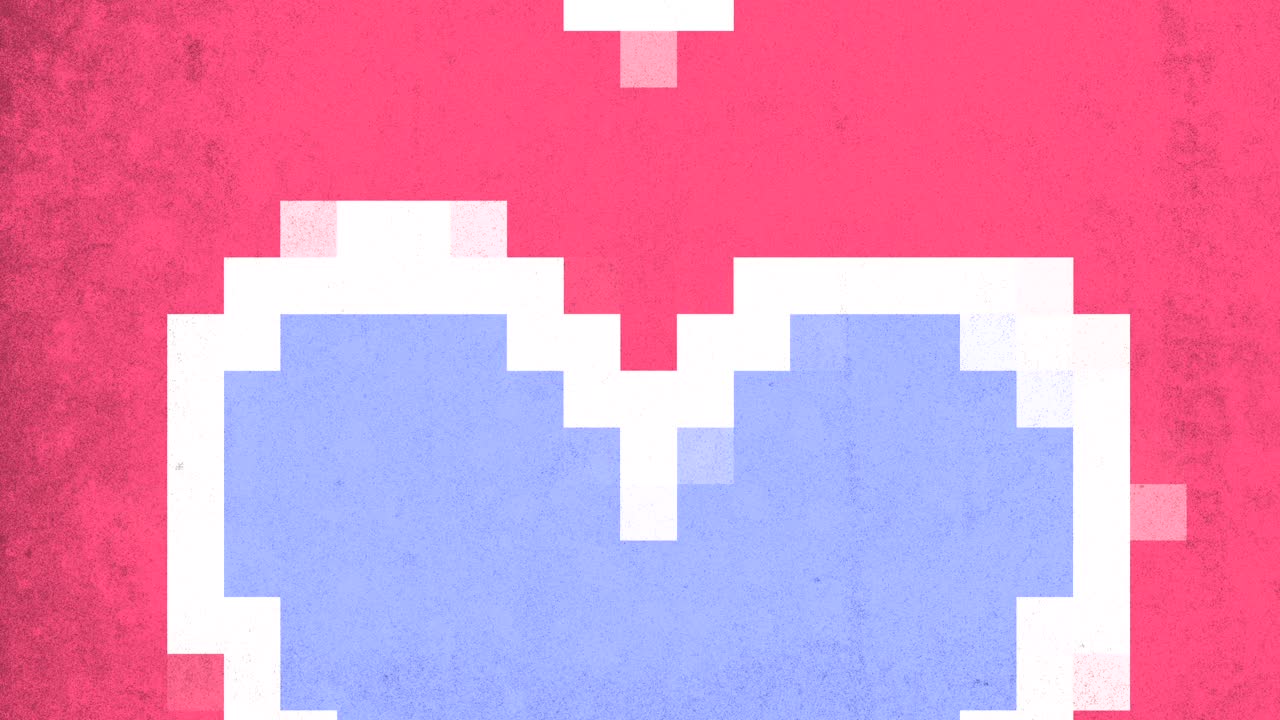 Pixelated love a minimalist red heart on blue background