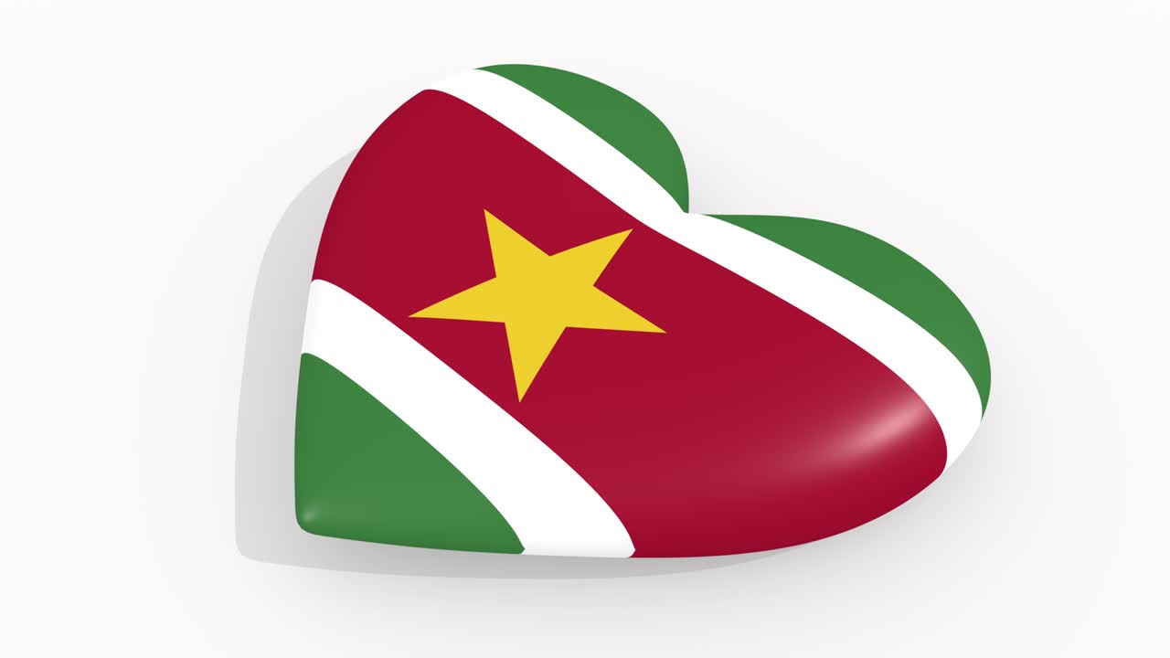 Hjerte i Surinams farver og symboler på hvid baggrund, loop