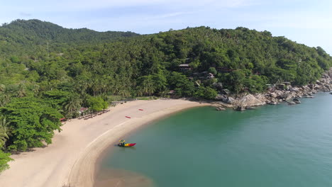 aerial view of tropical lagoon with boat