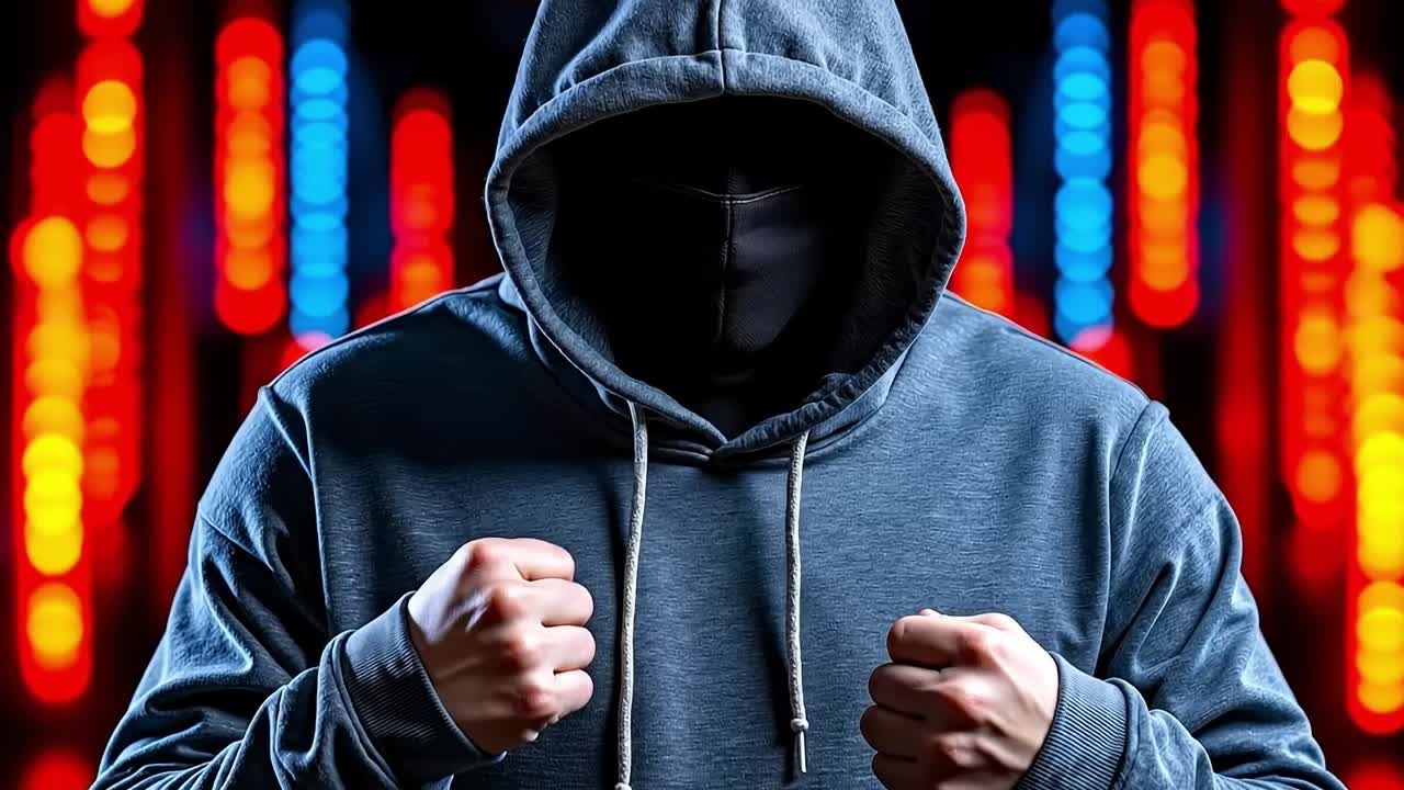 후드티를 입고 얼굴에 마스크를 쓴 남자