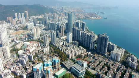 Aerial-view-over-Shenzhen-coastline-on-a-beautiful-clear-day