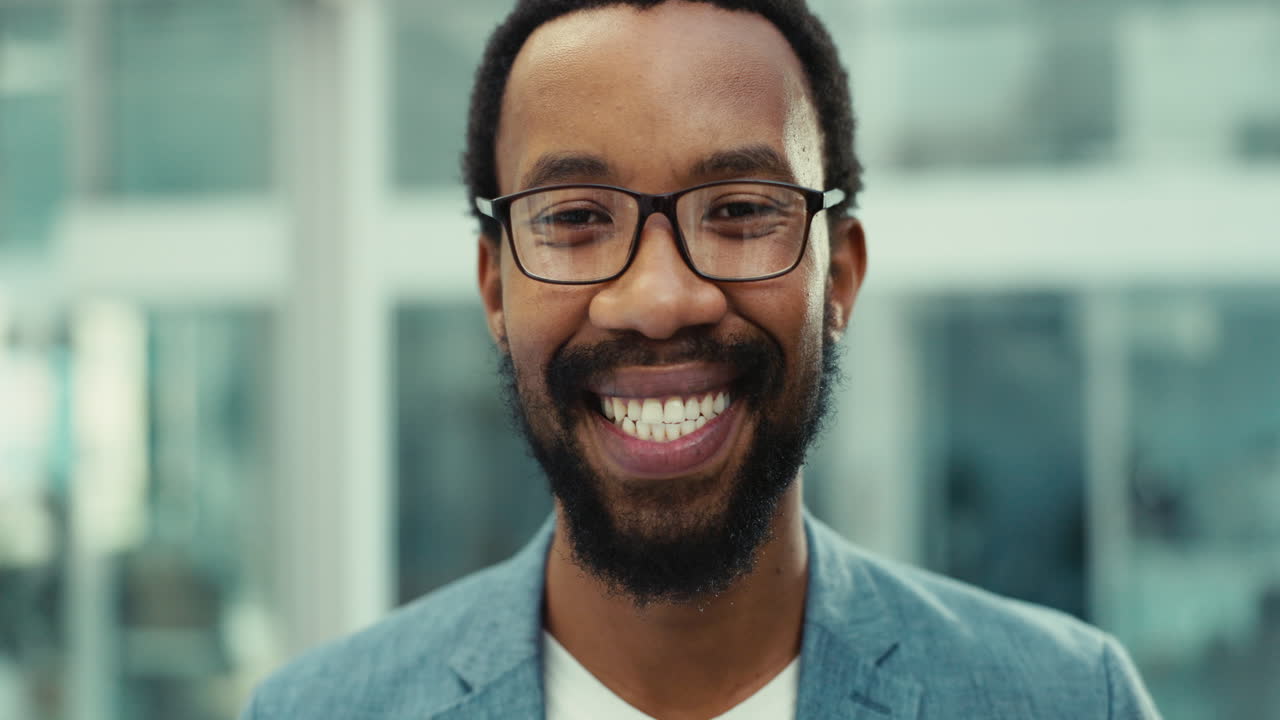 Face, smile and black man with business