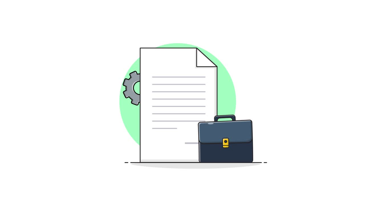 Animated Business Document with Briefcase and Rotating Gear