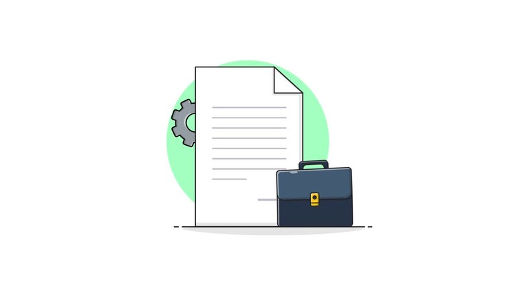 Animated Business Document with Briefcase and Rotating Gear