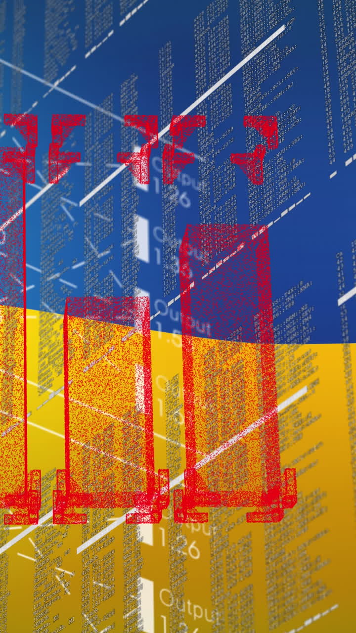 animación de datos financieros y gráfico sobre la bandera de ucrania