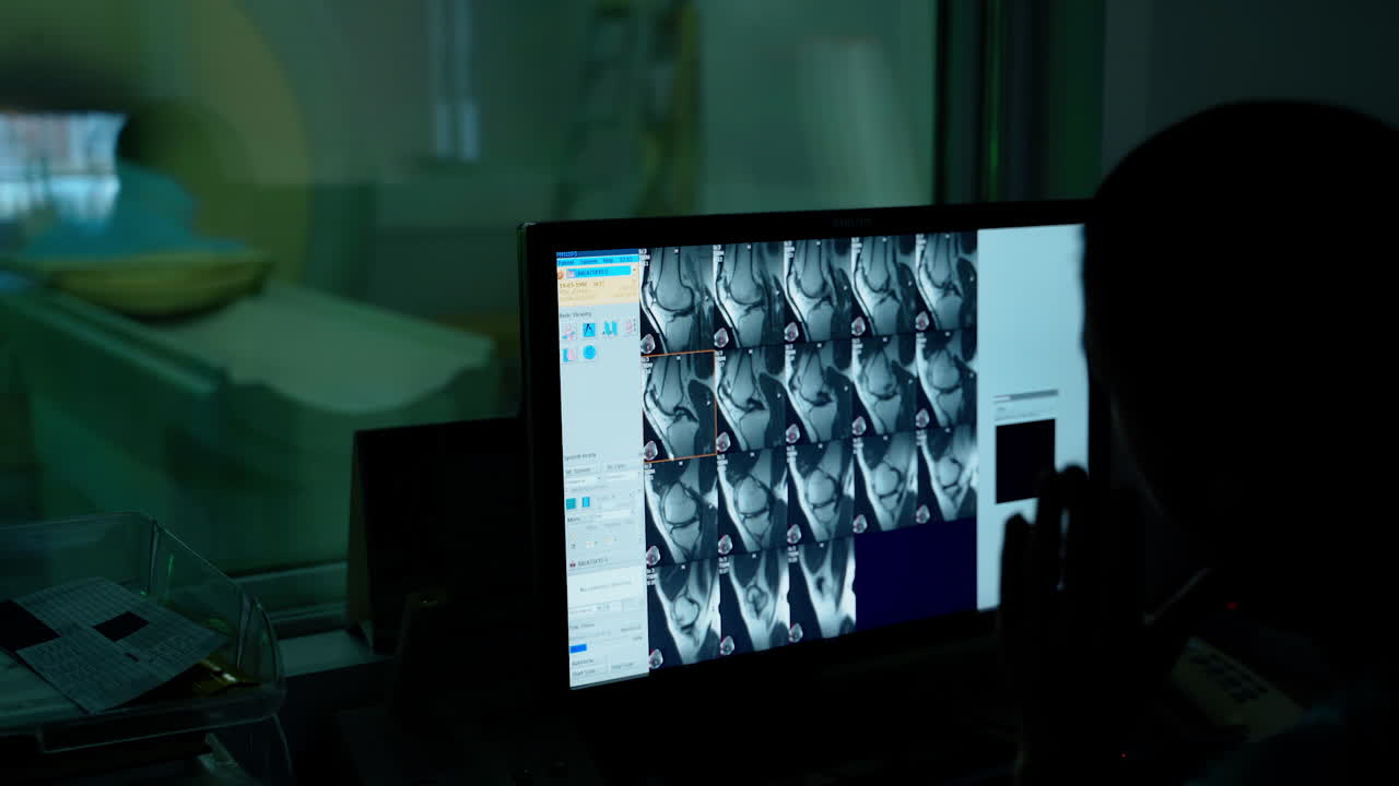 Computer Screen Showing MRI. MRI scan result on the display of medical computer