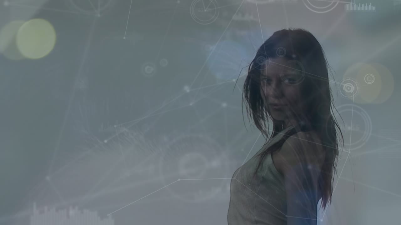 Animazione di connessioni su una donna caucasica e punti