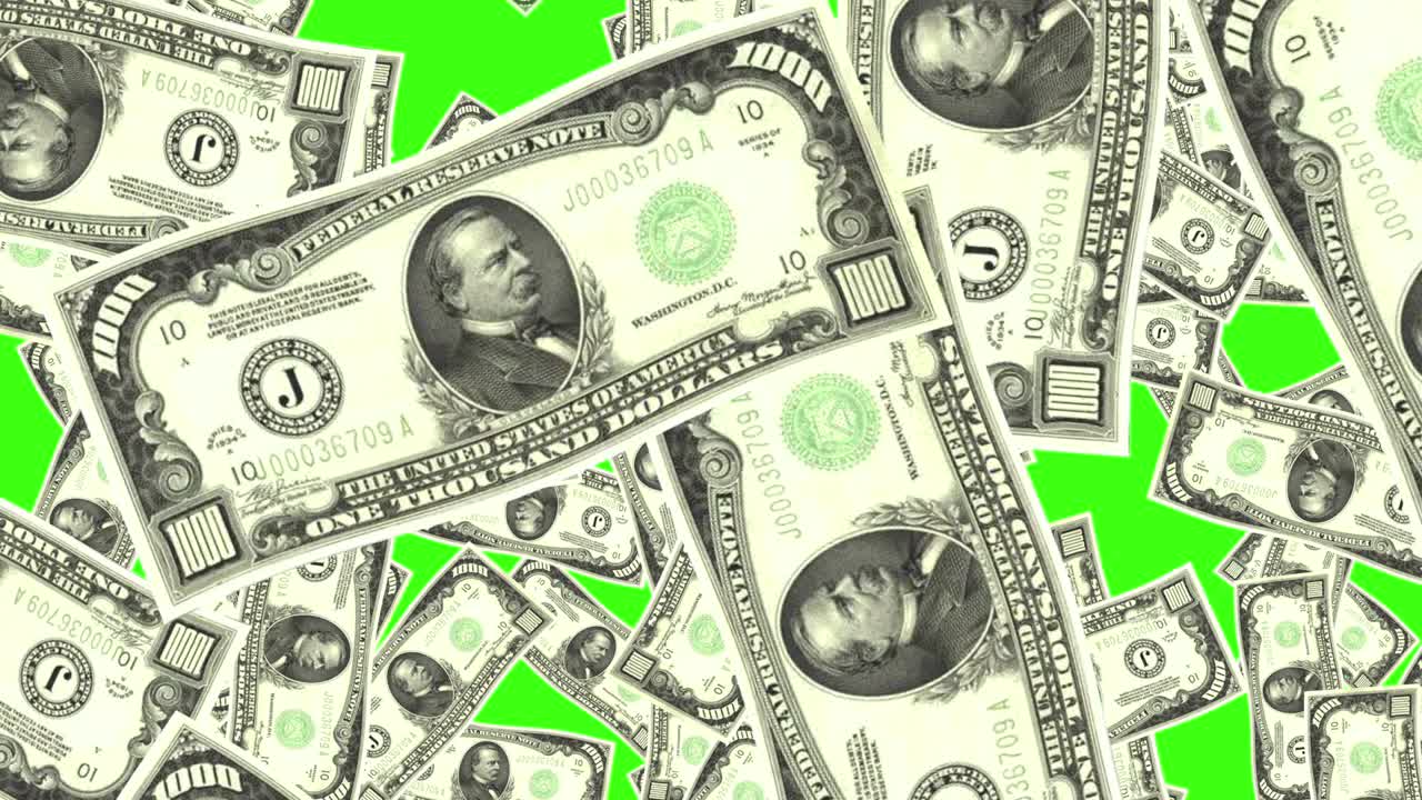 4k cae 1000 dólares en la animación de pantalla verde en bucle sin fisuras.