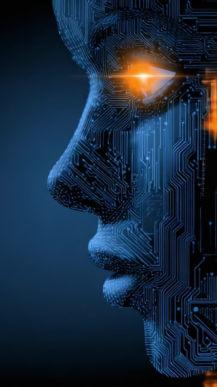 Exploring the Intersection of Technology and Humanity: A Captivating Visualization of a Circuit-Infused Profile Against a Dark Background that Evokes Thoughts of AI and Innovation