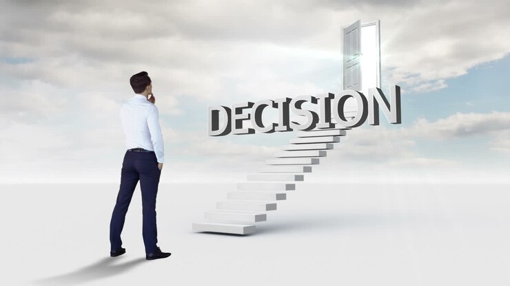 Businessman looking at a word put on a stair