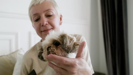 woman and dog at home