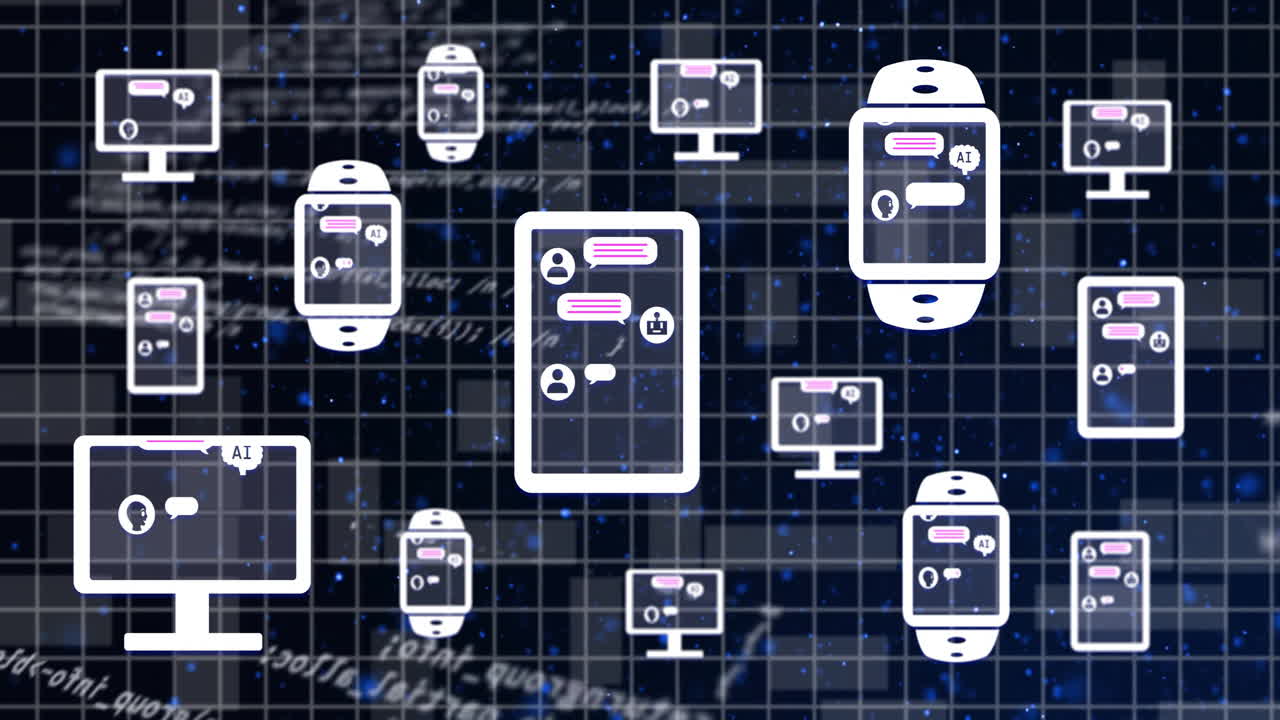 Animation of ai interface in smartwatches, cellphone and computers over computer language