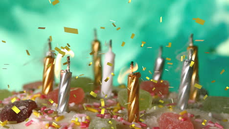 animación de confeti cayendo sobre las velas de cumpleaños