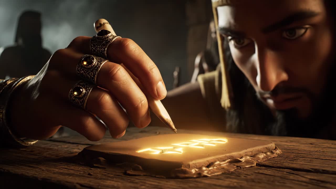 Ancient Civilization Scribe Writing on Clay Tablet