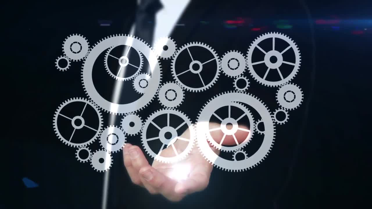 hombre de negocios presentando un holograma