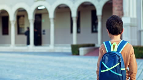 mother, kid and hug at school outdoor for care