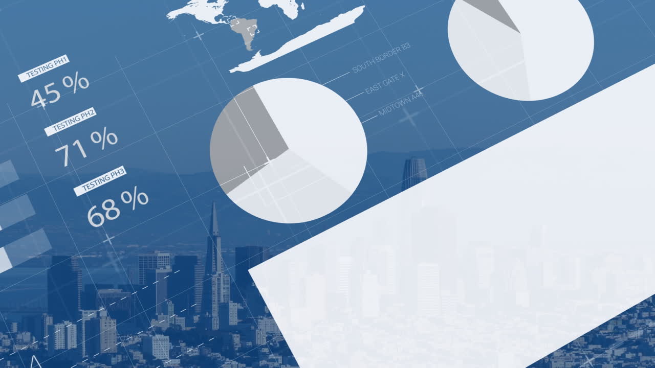 都市風景上のデータ処理のアニメーション