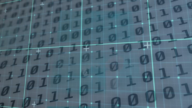Animazione di elaborazione dati su codice binario