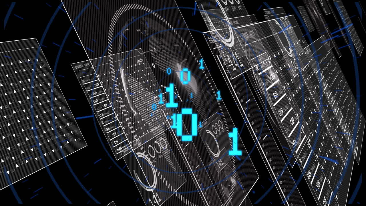 Animating digital data in futuristic interface with numbers in school setting
