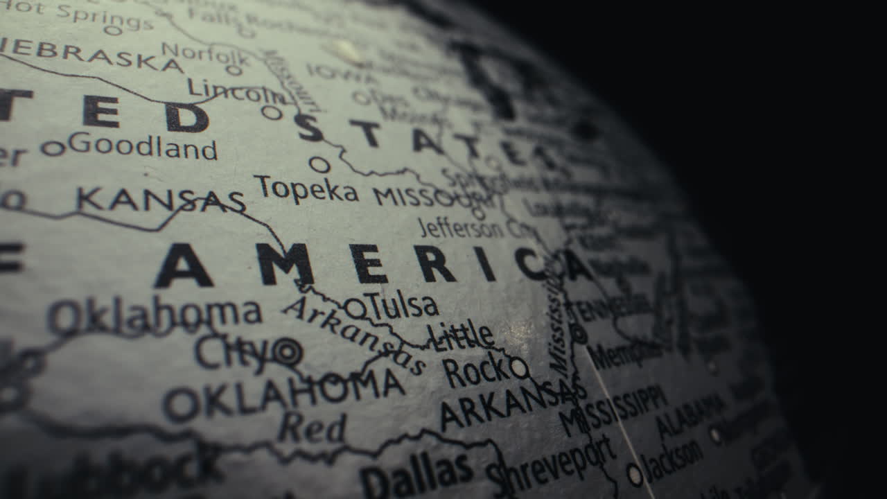Close-up of a vintage map of the United States