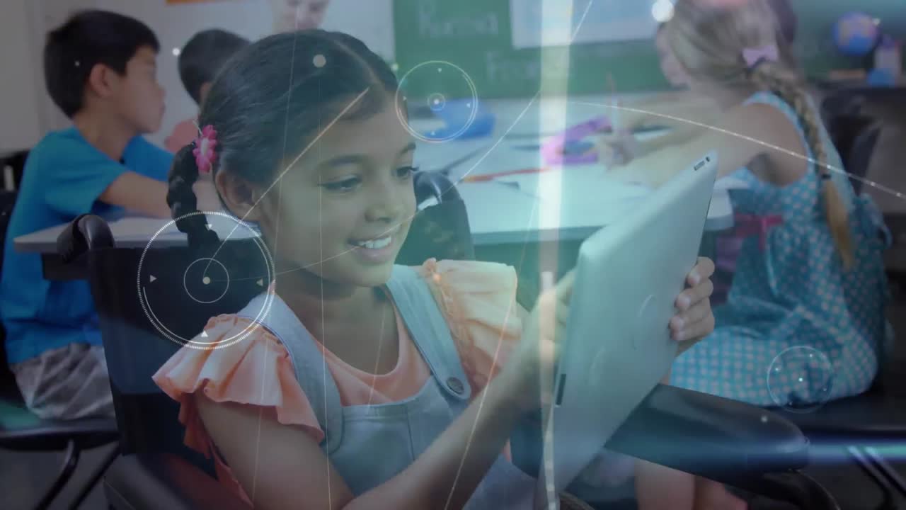 animación de la red de conexiones a través de una escolar usando una tableta