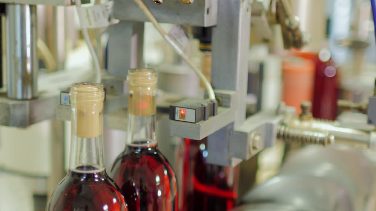 컨베이어 벨트에서 움직이는 레드 와인 병 13