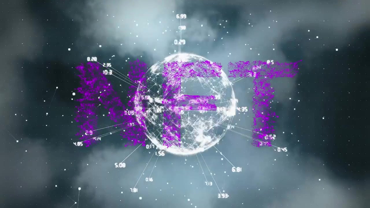 Animation of nft, globe with connections and smoke