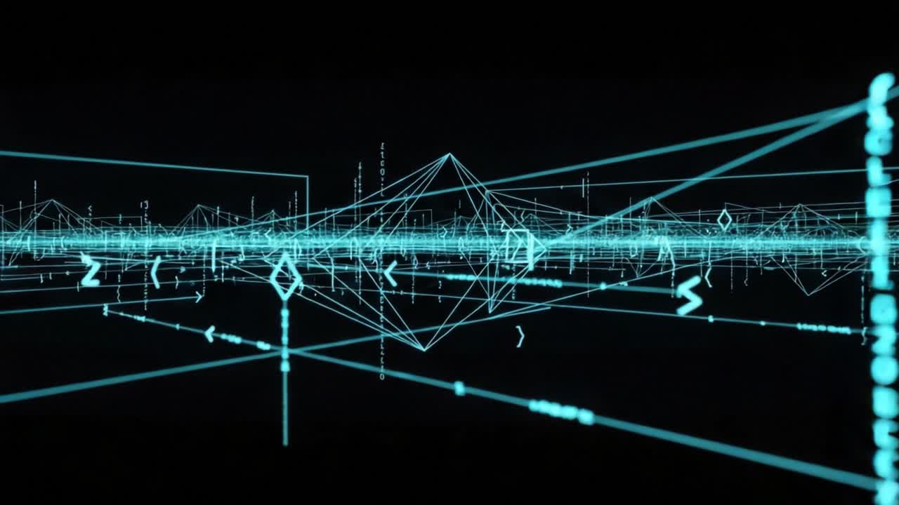 Futuristic Digital Landscape: A Captivating Array of Geometric Shapes and Data Lines Creating a Stunning Visualization of Cybernetic Connections and Information Flow